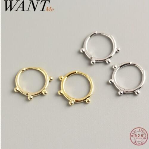 WANTME Minimalist INS Genuine 100% 925 Sterling Silver Glossy Bead Ear Buckle Stud Earrings for Women Teen Jewelry Birthday Gift