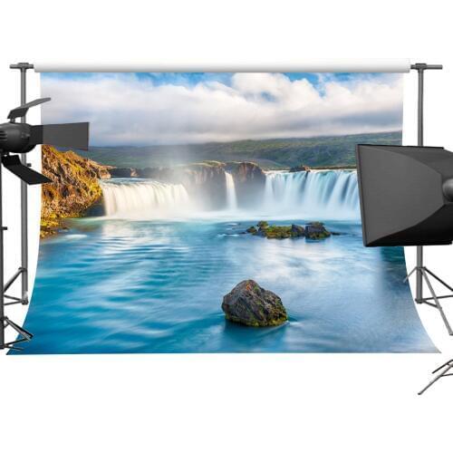 Sunset White Clouds Waterfall Lake Ring Road background polyester or Vinyl cloth High quality Computer print wall backdrops