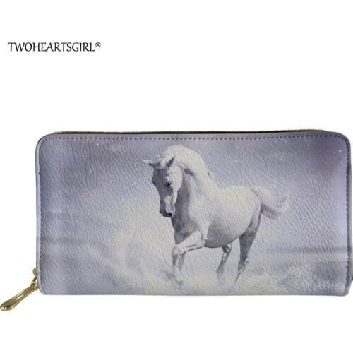 Twoheartsgirl Cool 3d Crazy Horse Print Zipper Coin Purse Long Pu Leather Women Wallets Personality Lady Cluth Money Bags