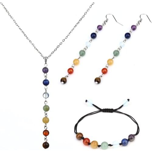 7 Chakra Gem Stone Beads Pendants Necklace Sets Yoga Reiki Healing Balancing Maxi Chakra Necklaces Collier Femme Women Jewelry