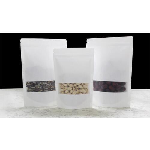 10*15+4cm 1000pcs white Scrub kraft paper bags stand up Zipper/zip lock packaging bag with window for Food/Tea/Nut/Coffee