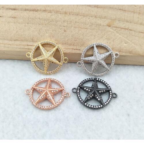 10 Pieces CZ zircon Micro Pave five-pointed star Connector,Double Bails Beads Charm,for DIY Bracelets Jewelry Finding CT347