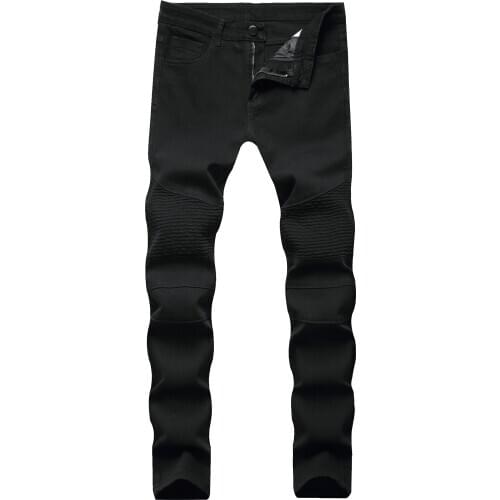 2021 Male Casual Solid Color Jeans Mid Waist Slim Stretch Wild Ribbed Elastic Force Pants Leisure Black Pencil Trousers