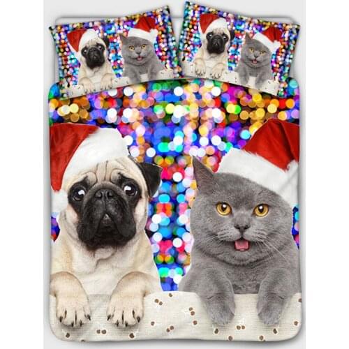 Cat And Dog Print 3Pcs/ Classic Christmas Decoration Bedroom Bed Duvet Cover And Pillowcase Bedspread Bedding Cover/Sheet