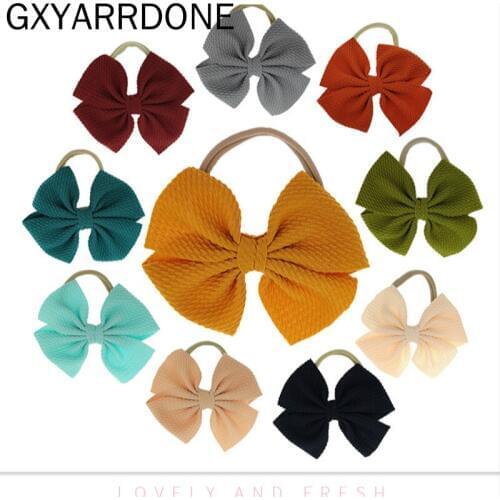 60pc/lot Girls 4.5" Solid Fabric Hair Bow Headbands Kids Hair Bows Elastic Headbands Nylon Hair Band Kids Hair Accessories