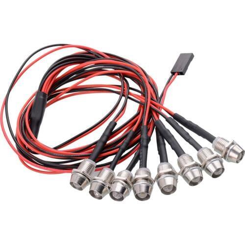8pcs RC 5mm LED Lights Headlight Spotlight for 1/5 1/8 1/10 1/12 1/16 RC Buggy ,White ,Red LEDs