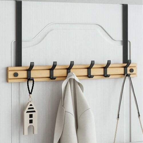 Bamboo Door Removable Mounting Hooks Hangner Rack Clothes Towel Pants Coat Home Storage Hat Hook Hanger Bedroom Door Organizer