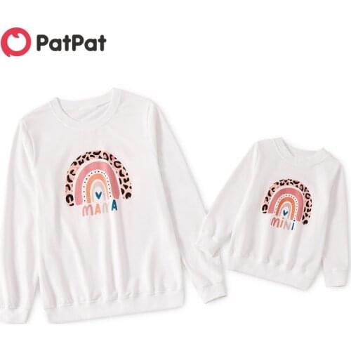 PatPat Rainbow Pattern White Long Sleeve Sweatshirts for Mom and Me