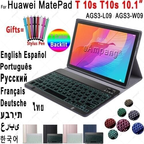 7 Color Backlit Keyboard Case for Huawei MatePad T 10s T10s Case Keyboard AGS3-L09 AGS3-W09 Cover Russian Spanish English