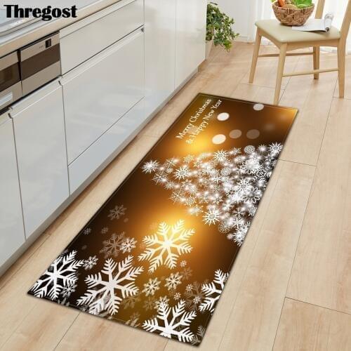 Thregost Flannel Microfiber Long Floor Mat Merry Christmas Cartoon Print Home Living Room Decor Anti-Slip Long Bathroom Carpet