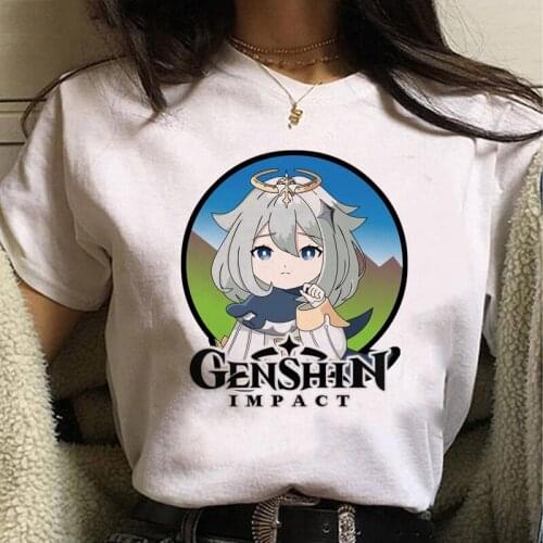 Genshin Impact Cartoon Graphic Print T-shirt Female Cartoon Harajuku Streetwear Clothing Funny Anime Top T-shirts Woman