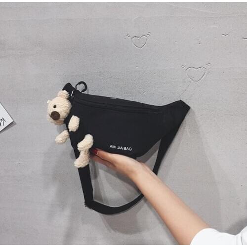 Bear Canvas Bags 2020 Cute Girl Student Travel Zipper Chest Bag Waist Bags Shoulder Crossbody Bags for Women Travel Fanny Pack