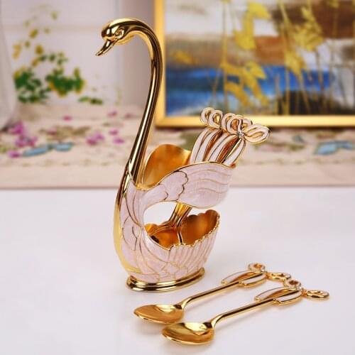 Coffee spoon Fruit fork set Home furnishings Swan dessert spoons tableware Kitchenware Zinc alloy Desktop ornaments Send a Gift