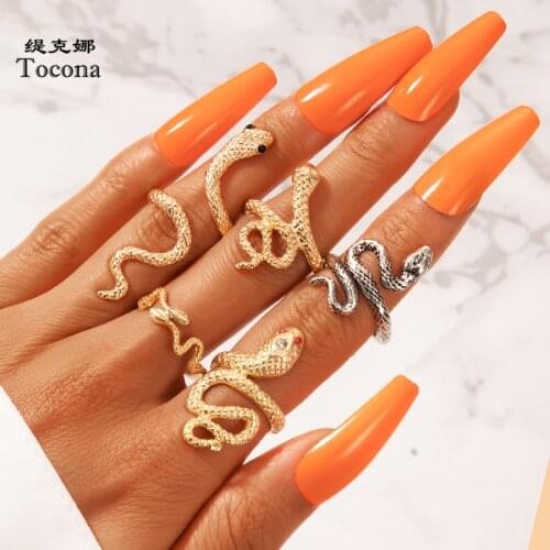 Tocona 4pcs/sets Bohemian Snake Joint Ring Sets for Women Gold Silver Color Geoemtry Open Single Ring Jewelry кольца 17899