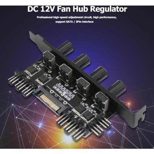 Computer Case Fan Hub Regulator DC 12V 8 Way 4 Knob SATA/3Pin Speed Controller Fan Control Cooling Fan hub for PC