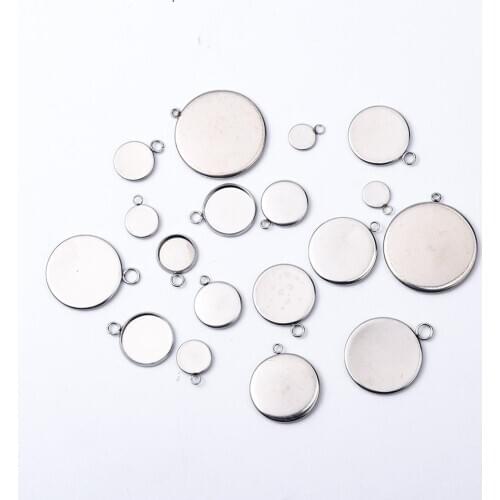20pcs/Lot 8mm 10mm 12mm 14mm Round Stainless Steel Pendant Cabochon Setting Bezel for DIY Jewelry Making Findings Component Base