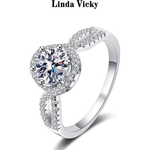 LINDA VICKY Senior Fine Moissanite Rings Women Fashion Luxury Jewelry Valentines Day Gift Test Pass 0.5/1ct Diamond Bride Ring