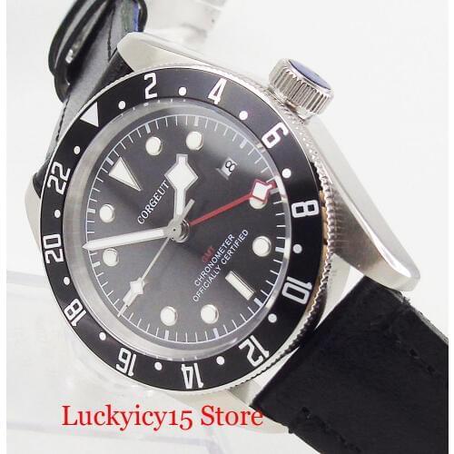 Sapphire Glass 41mm Rotating Bezel Date Function GMT Function Mechanical Men Watch Leather Strap