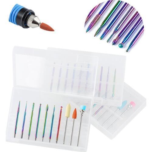 10PCS Diamond Nail Drill Bits Set Grinding Head Manicure Rotary Machine Cutter Electric Nail Files Burr Nail Art Accessory Tools