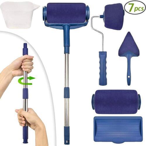 7pcs Multifunctional Paint Runner Pro Roller Brush Tool Set Paint Roller Set Room Wall Painting Brushes Set Home Repack Tool