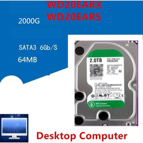 New HDD For WD Brand Green 2TB 3.5" SATA 6 Gb/s 64MB 7200RPM For Internal Hard Disk For Surveillance HDD For WD20EARX WD20EARS