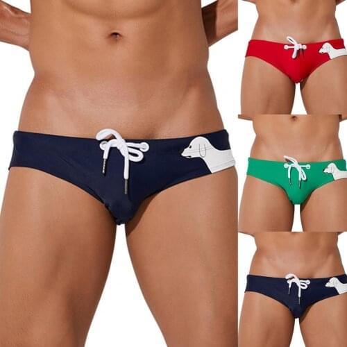 Swimwear men briefs trunks Mens bathing suit Briefs Swimming Swim Trunks Animal Printed Drawstring Men