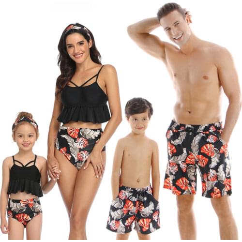Family Matching Swimsuit Outfits Lady Bikini Man Beach Short 2021 Summer High Quality Children Girls Swimsuit Boys Swim Shorts