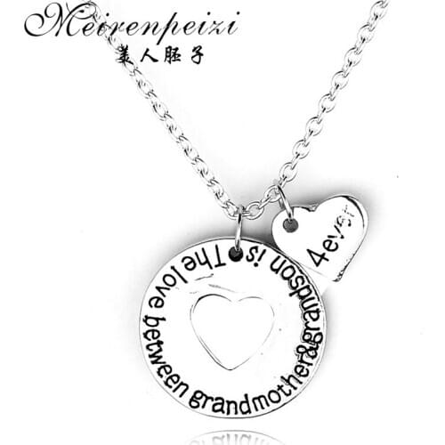 Forever Name Pendants Necklace Chain Hollow Heart Statement Necklace Jewelry For Grandmother & Grandson Best Christmas Gifts