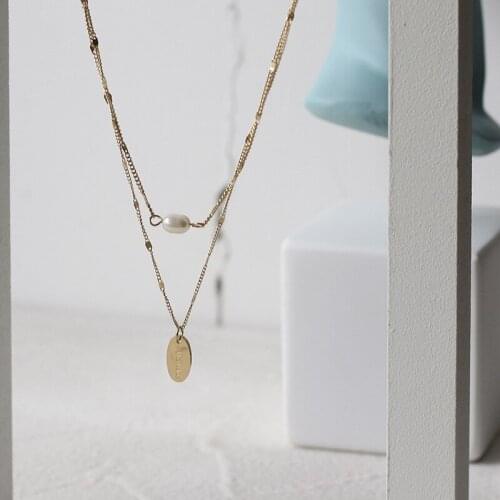 Women Jewelry Real Pearl Necklaces Titanium With 18 K Gold Layered Chain Geo Punk Designer Club Cocktail Party Japan