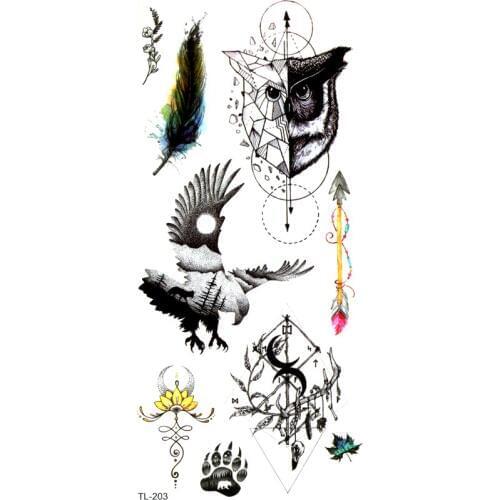 Feather Waterproof Temporary Tattoos Men Owl Fake Tattoo Tatuajes eagle Henna Tattoo Arrow Tatoo Temporary Stickers