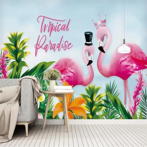 Custom 3D stereo wallpaper mural Nordic couple flamingo childrens room background wallpaper mural