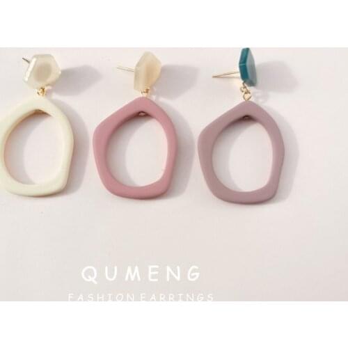 QUMENG korean New cute Earrings 2020 Geometric stud Earrings For Women Girl BOHO Resin sweet Earrings Fashion Jewelry