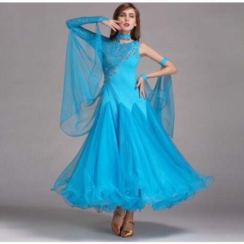 Sexy Rhinestone lace gauze Ballroom modern dance One-piece dress for Women/female/Lady dancers,costume Performance wear HB194