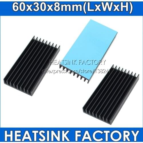 60x30x8mm Silver / Black Anodized Aluminum Heat Sink Cooler Radiator Heatsink With Thermally Conductive Heat Transfer Tape