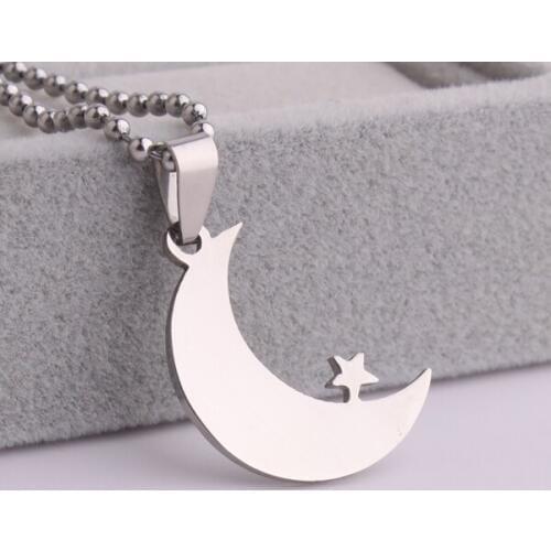 Silver color moon star 316L Stainless Steel pendant necklaces bead chain for men women wholesale
