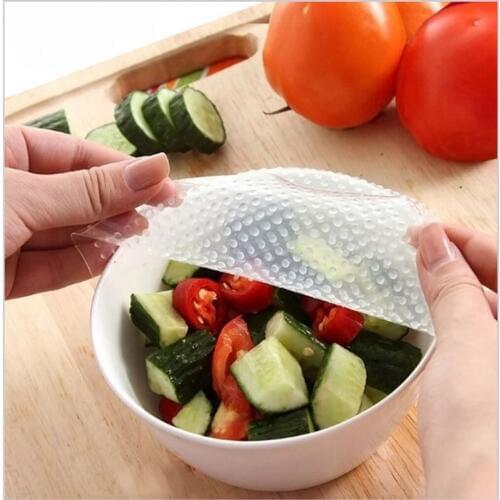 4Pcs/set Food Fresh Keeping Silicone Stretch Lids Saran Wraps Seal Vacuum Cover Lid Multifunctional Kitchen Tools