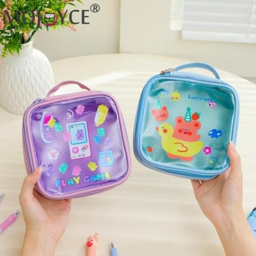 Cute Women Cosmetic Bags Cartoon Bear Printing Multipurpose Transparent Cosmetics Pouch Mini Purse Ladies Handbags
