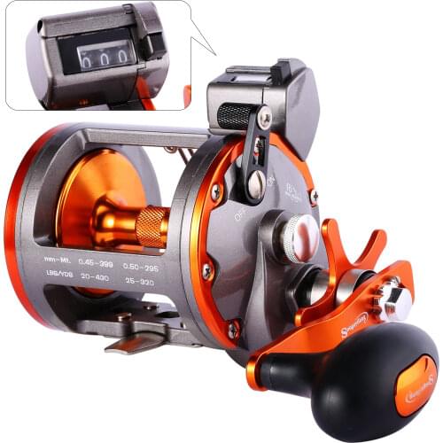 Sougayilang Metal Trolling Fishing Reel with Depth Counter Baitcasting Reel Left/Right Hand for Saltwater Big Game Fishing