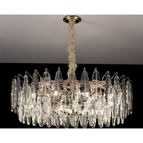 Modern LED Crystal Pendant Lights for Living Room Smoky Gray Lustre Pendant Lamp Dining Room Hotel Villa Atmospheric Lighting