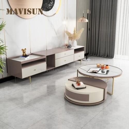 Contemporary Creative Luxury Round Coffee Table And TV Cabinet Set A Set Of 2 Tea Tables High-End Indoor Furniture Family Used