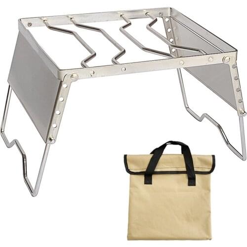 Ultralight Folding Stainless Steel Charcoal Barbeque Grill Windproof Camping Pot Stove Rack for Outdoor Hiking Picnic BBQ