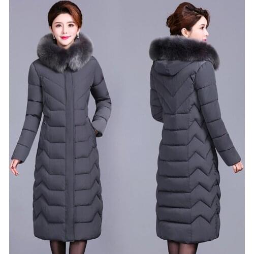 Thick Female Coat Outwear Womens Jackets for Winter Office Ladies Slim Hooded Long Parkas Woman Solid Plus Size with Fur Collar