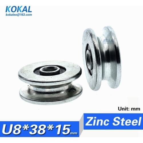 [U0838-15]1pcs U608 38 Groove Track Roller Bearing 6X38X15mm U-rail Guide Line Track Roller Bearing zinc plated nonstand roller
