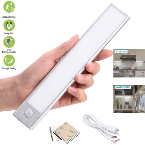 Ultra-thin Cabinet Lighting PIR Motion Sensor LED Closet Light Wireless USB Rechargeable Magnet Night Light for Stairs Kicthen