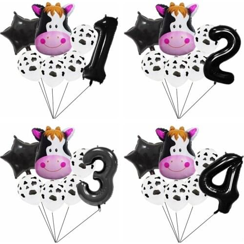 7pcs Cow balloons Animal Air Helium Latex Number Balloon for Kids Gift Birthday Party Decor Animal Zoo Theme Supplies Toy