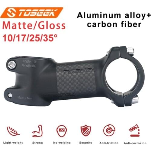 Toseek Carbon Stem Bicycle 10/17/25/35 Degrees 31.8mm Road MTB Handlebar Stem 50/60/70/80/90/100/110/120mm Bike Stem Bmx Part