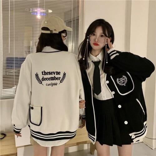 American Baseball Jacket Women Girlfriends Spring Autumn New Long Sleeve Cardigan Jackets Korean Loose Preppy Style Coats Female