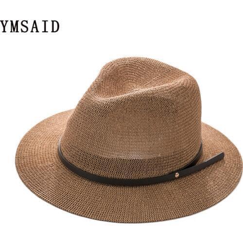 2019 New Solid Color Belt Buckle Straw Hats Breathable Unisex Wide Brim Visor Hat Women Chapeu Straw Jazz Hats Summer Beach Cap