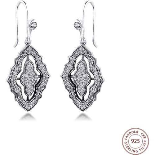 CKK 925 Sterling Silver Sparkling Lace Hoop Earrings For Women Wedding Earring Fine Jewelry Pendientes Brincos Bijoux