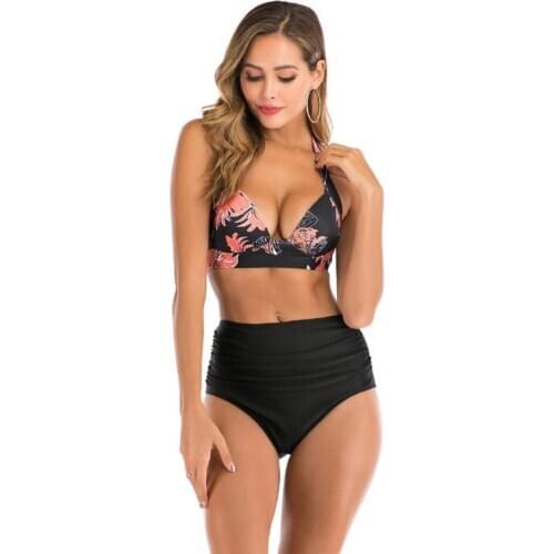 2020 Woman Plus Size Swimwear High Waist S-3XL Bikini Big Women Bathing Suits Floral Vintage Female Sexy Bather Swimsuits